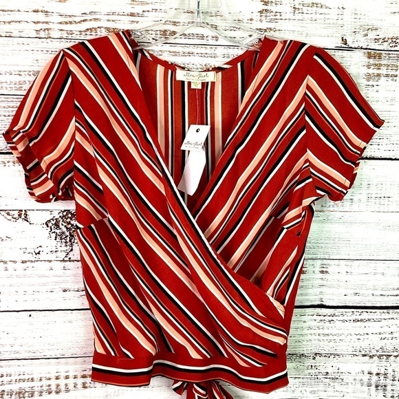 NEW ULTRA FLIRT SIZE XS TOP MULTICOLOR STRIPES FALL BLOUSE NWT - Picture 2 of 9
